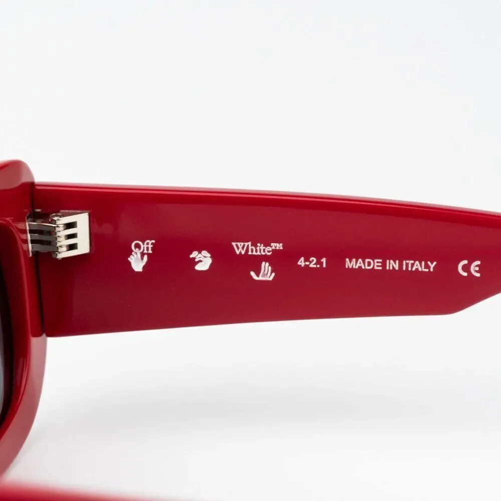 NEW Off-White CARRARA 507 Red Dark Grey Unisex Rectangular Sunglasses